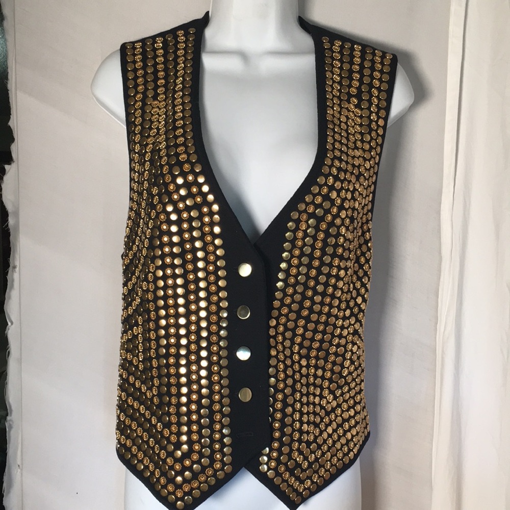 LILLIE RUBIN WOOL FANCY VEST  MANY BRASS BEADS.SIZE. 12. /14 one button missing